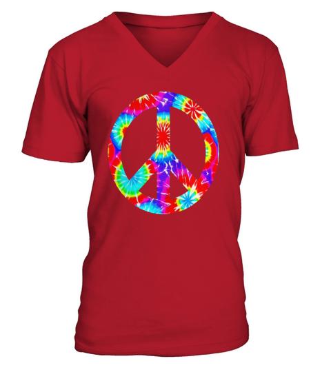 Tie Dye Flower Peace Sign T Shirt Hippy 60s 70s Costume V-Neck T-shirt
