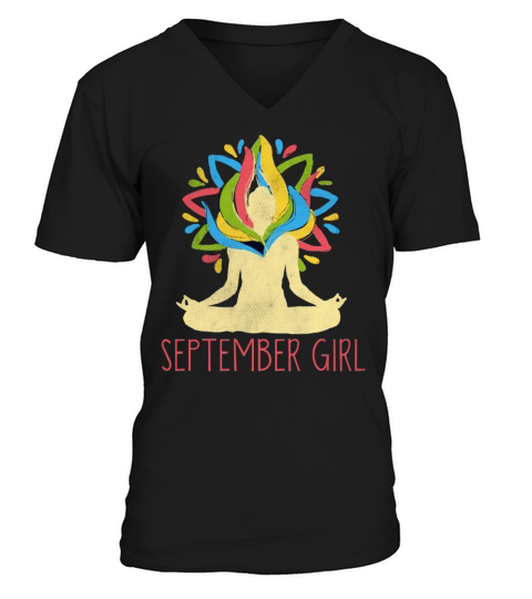 Yoga Mandala Meditation Birth Born Month September V-Neck T-shirt