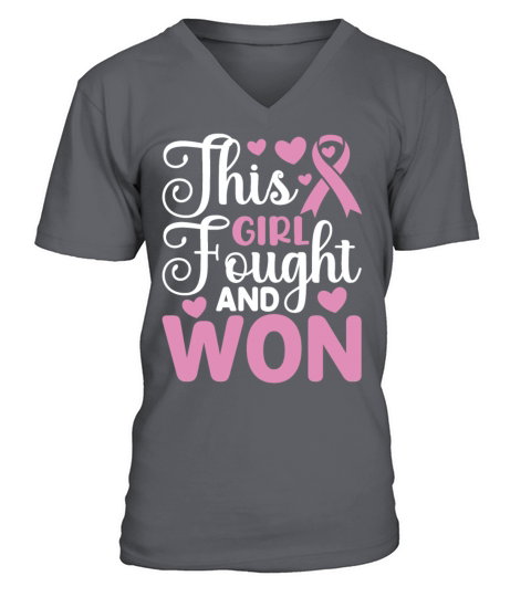 Girl Fought And Won Breast Cancer T Shirt V-Neck T-shirt