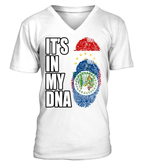 Tajikistani And Belizean Vintage Heritage DNA Flag V-Neck T-shirt
