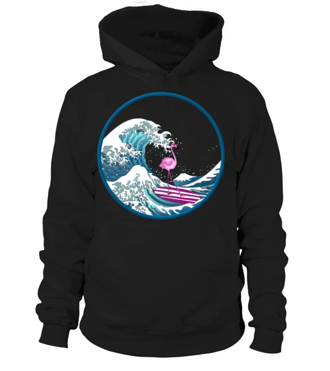 Japanese Vintage Kanagawa Art - Surfing Flamingo Hoodie Unisex