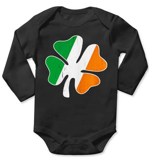 Big Vintage IRISH Flag Shamrock T-Shirt Long Sleeve Baby One-Piece