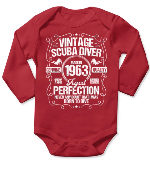 Vintage Scuba Diver 1963 Snorkeling Birthday Long Sleeve Baby One-Piece