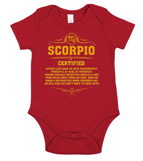Scorpio Certified TShirt Scorpio Shirt For Birthday Short Sleeve Baby One-Piece