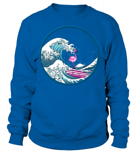 Japanese Vintage Kanagawa Art - Surfing Flamingo Sweatshirt Unisex
