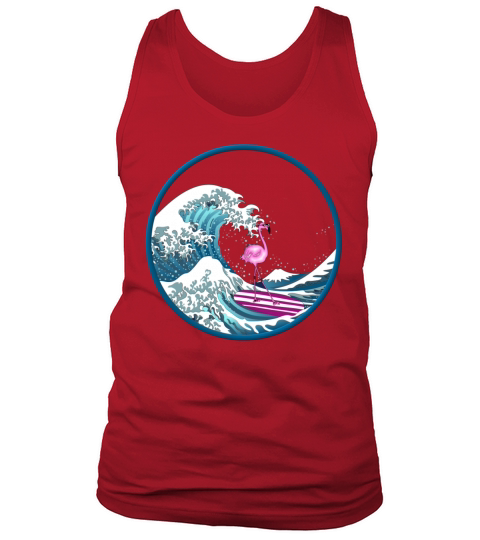 Japanese Vintage Kanagawa Art - Surfing Flamingo Tank Top Unisex