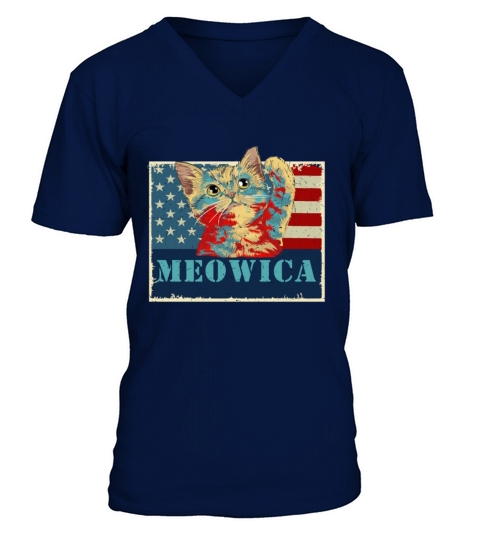 Cat 4th of July Meowica Merica USA American Flag V-Neck T-shirt