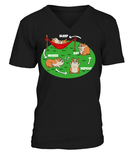 Eat Sleep Wheek Repeat Guineapig Circle V-Neck T-shirt