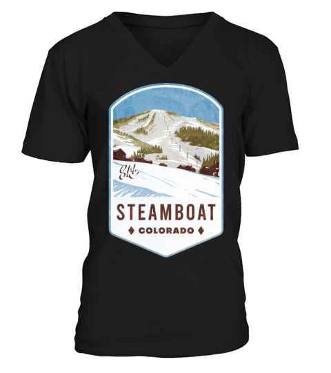 Steamboat Colorado Ski Badge V-Neck T-shirt