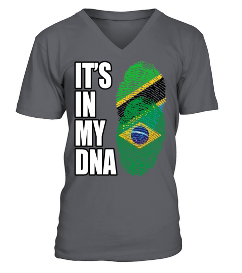 Tanzanian And Brazilian Vintage Heritage DNA Flag V-Neck T-shirt