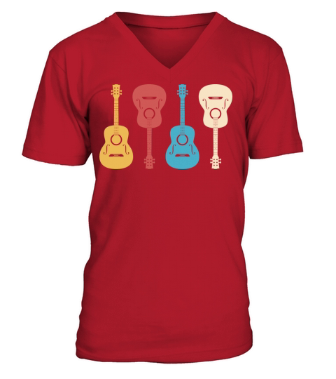 Vintage Guitar Guitarist Band Lover Playing Music V-Neck T-shirt