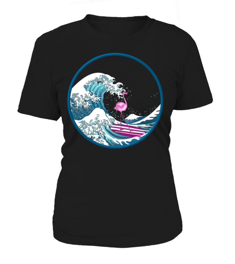 Japanese Vintage Kanagawa Art - Surfing Flamingo Women's T-Shirt