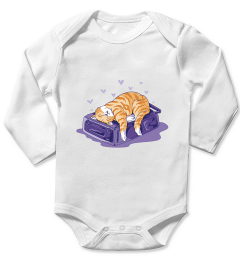 Funny Cat on a Bag Vacation Holiday Long Sleeve Baby One-Piece