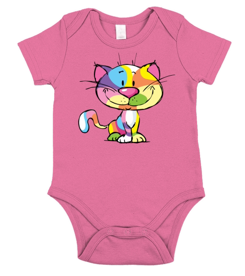 Cute Kitty Cartoon Colorful Pop Art Design Short Sleeve Baby One-Piece