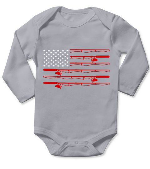 American Flag Fishing Rod Reel Pole Fishers Men Shirt T-Shirt Long Sleeve Baby One-Piece