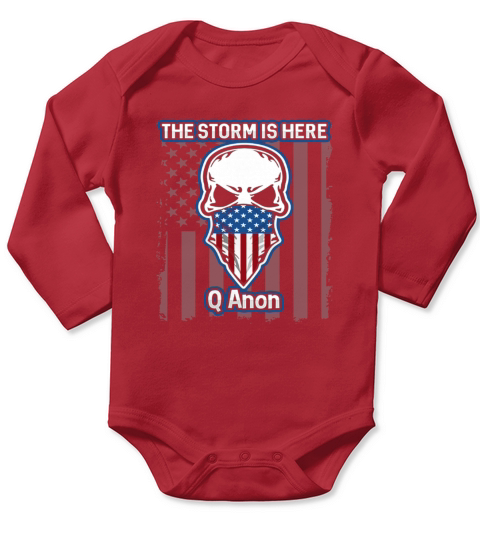 Q Anon USA Flag Skull The Storm Is Here Long Sleeve Baby One-Piece