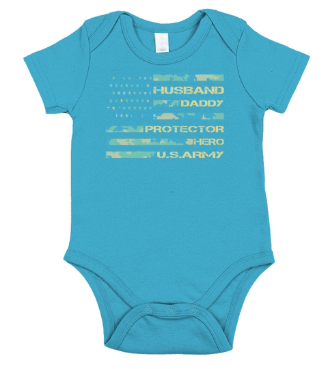 Husband Daddy Protector Hero Veteran American Flag Short Sleeve Baby One-Piece