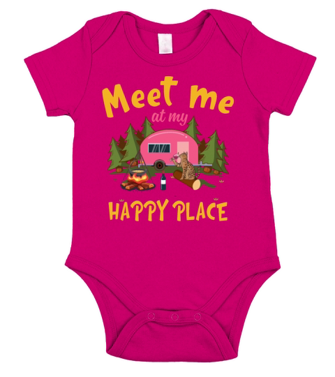 Meet Me At My Happy Place Funny Camping Cat Lady Short Sleeve Baby One-Piece