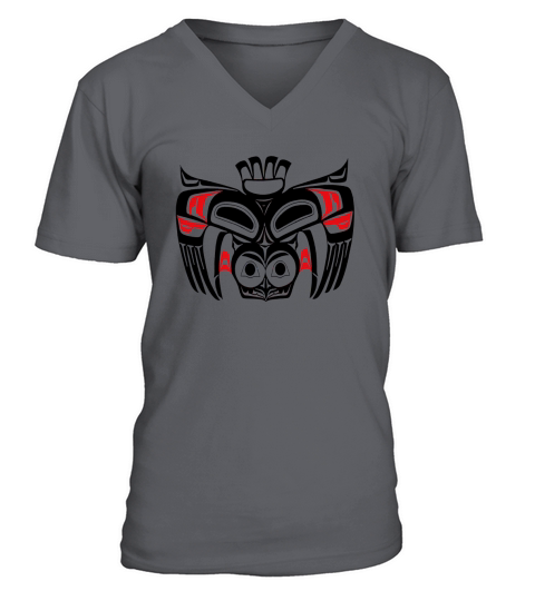 Pacific Northwest Native American Indian Owl Bird Totem Art V-Neck T-shirt