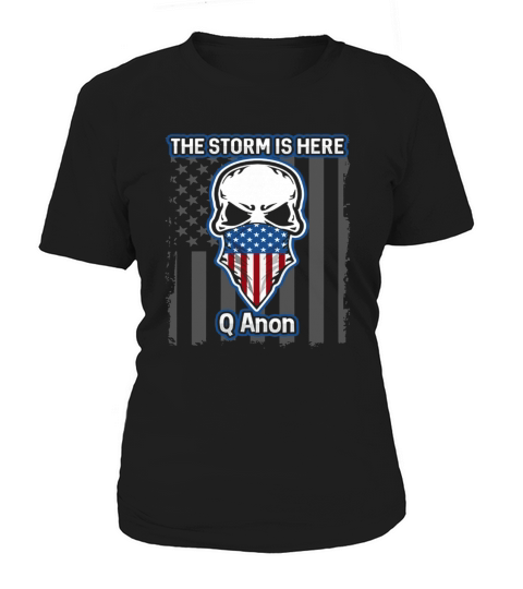 Q Anon USA Flag Skull The Storm Is Here Women's T-Shirt