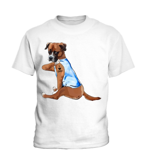 Fathers Day Gift Mens Boxer Dog Tattoo I Love Dad T-Shirt Kids T-Shirt