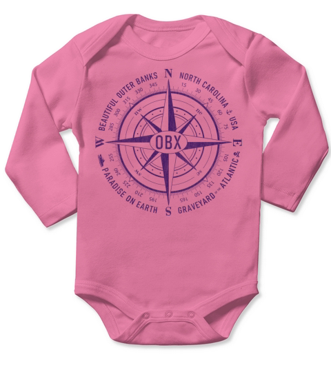 OBX Nautical Compass Outer Banks Vintage Purple Long Sleeve Baby One-Piece
