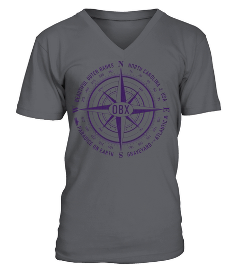 OBX Nautical Compass Outer Banks Vintage Purple V-Neck T-shirt