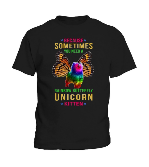 Rainbow Butterfly Unicorn Kitten Kids T-Shirt