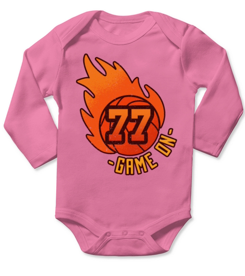 Athlete Ball Fire Game Sport Number 77 Basketball Long Sleeve Baby One-Piece