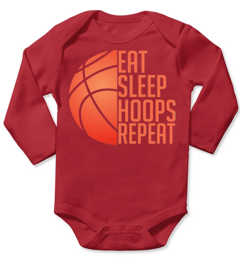 Funny Basketball Eat Sleep Hoops Repeat Long Sleeve Baby One-Piece