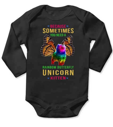 Rainbow Butterfly Unicorn Kitten Long Sleeve Baby One-Piece