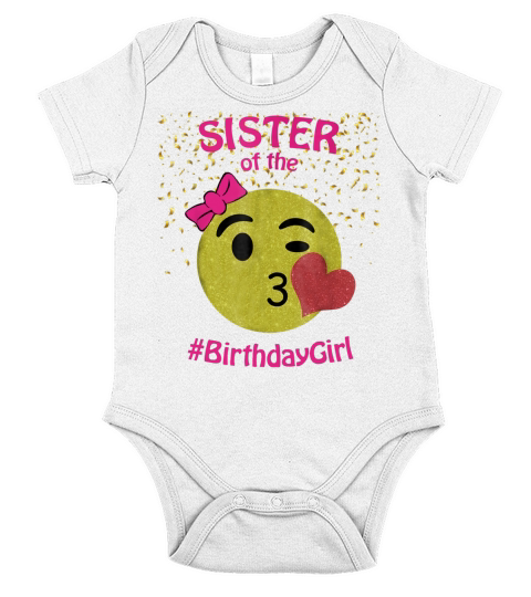 Emoji Sister of the Birthday Girl Pink Letters Shirt Short Sleeve Baby One-Piece