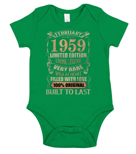 Vintage 61 Years Old February 1959 61st Birthday Short Sleeve Baby One-Piece