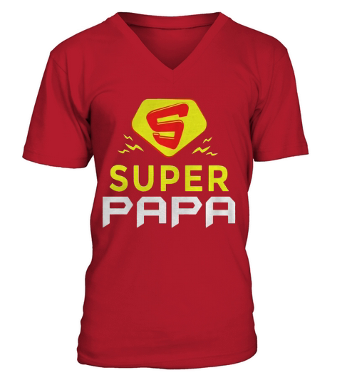 Mens Super Papa Best Funny Super Hero Dad Gift Tee For Father Day V-Neck T-shirt