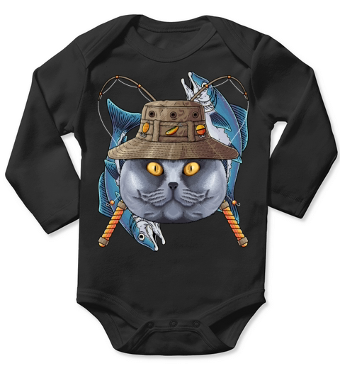 Fishing British Shorthair Outdoor Fisherman Cat Fl Long Sleeve Baby One-Piece