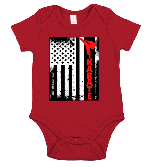 Vintage USA Red White Karate American Flag Distres Short Sleeve Baby One-Piece