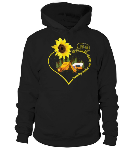Camping Makes Me Happy Sunflower Heart Camper Hoodie Unisex