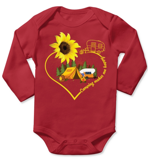 Camping Makes Me Happy Sunflower Heart Camper Long Sleeve Baby One-Piece