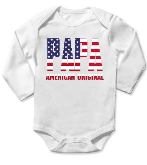 Papa American Original Flag T Shirt T-Shirt Long Sleeve Baby One-Piece