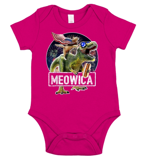 Meowica American Flag Cat T Rex Dinosaur 4th Of July shirt Short Sleeve Baby One-Piece