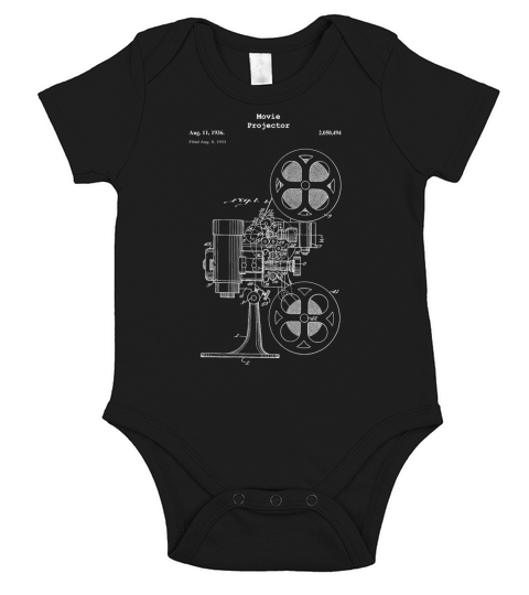 Vintage Movie Projector Blueprint Shirt - Film Cinema Video Short Sleeve Baby One-Piece