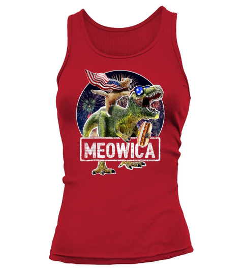 Meowica American Flag Cat T Rex Dinosaur 4th Of July shirt Tank top Woman