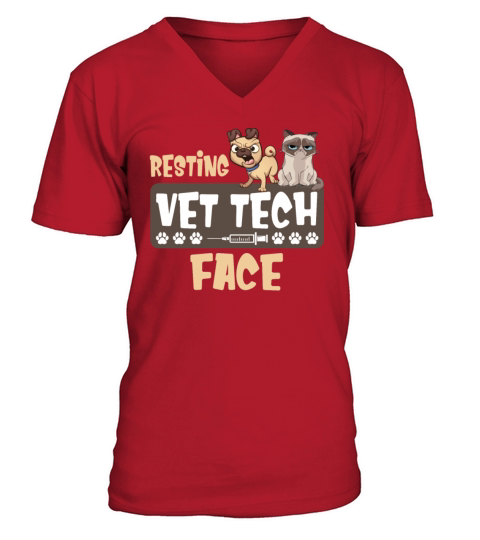 Resting Vet Tech Face Funny Grumpy Cat And Dog V-Neck T-shirt