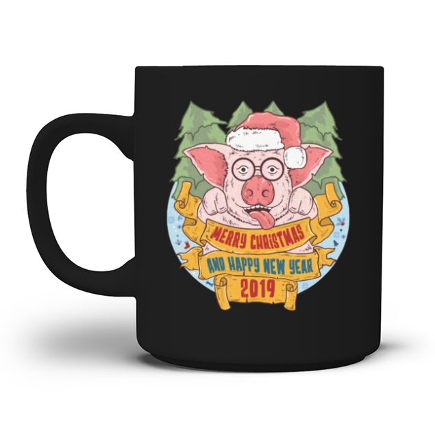Piggy Santa Merry Christmas Happy new year 2019 Men's T-Shirt Mug