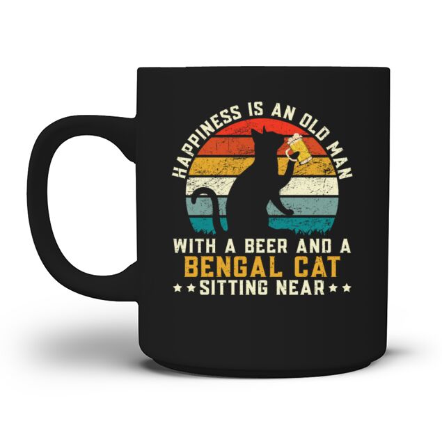 An Old Man With A Beer And A Bengal Cat Kitty Men's T-Shirt Mug