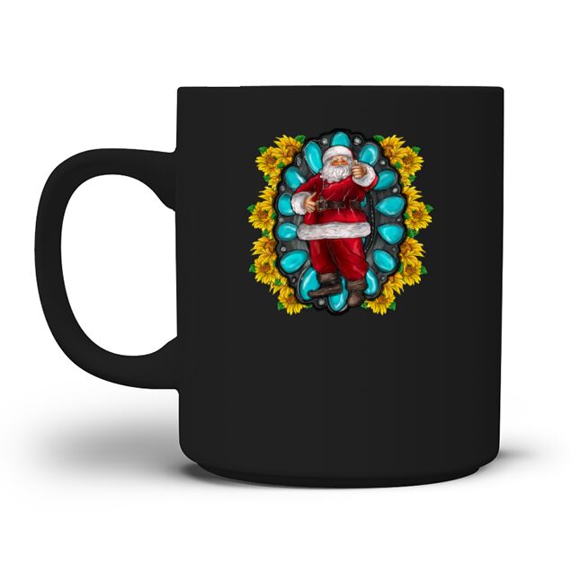 Turquoise sunflower santa Men's T-Shirt Mug