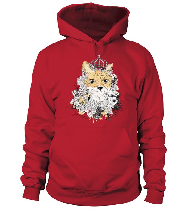 little fox with crown decorated with flowers Men's Hoodie
