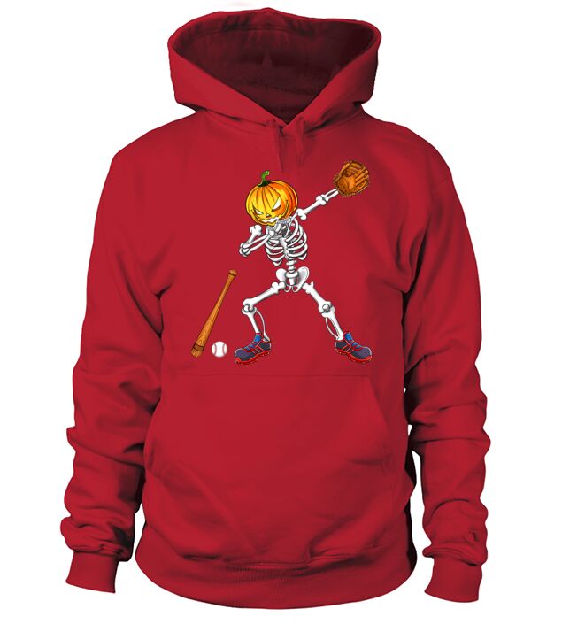 Dabbing Skeleton Pumpkin Baseball Halloween Men's Hoodie