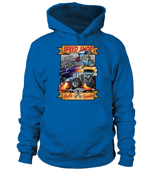 Speed Shop Hot Rod Muscle Car Cartoon Illustration Men's Hoodie