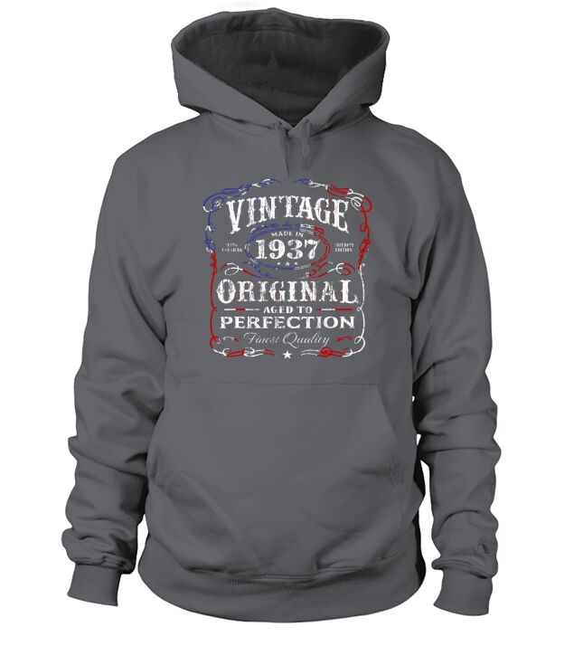 Vintage Made In 1937 Birthday Gift T-Shirt US Flag July 4th Black Women Hoodie Unisex